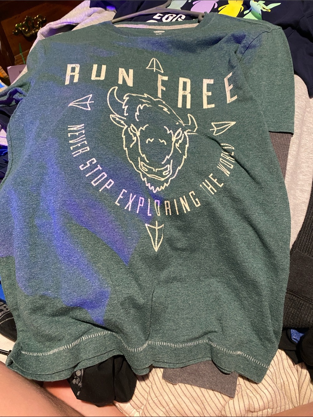 Old Navy Green 'Run Free' Buffalo Graphic Short Sleeve Tee #2